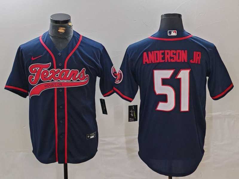 Mens Houston Texans #51 Will Anderson Jr Navy With Patch Cool Base Stitched Baseball Jersey